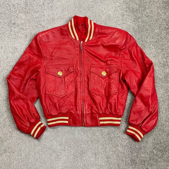 Lillie Rubin Jackets & Blazers - Vintage Lillie Rubin Women’s Small Acetate Red Varsity Bomber Jacket Pockets
